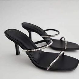 shoe accessories heel Australia - Sandals CosZtkhp Women's Shoes Black Square Head Rhinestone Accessories High-heeled