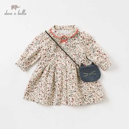 DB11553 dave bella autumn baby girl's princess cute bow floral dress with cat bag party dress kids infant lolita 2pcs clothes Q0716