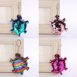 Fashion Glitter Sequins Key Chain Shiny Keychain Animal Tortoise Keyrings For Women Bag Pendant Jewelry