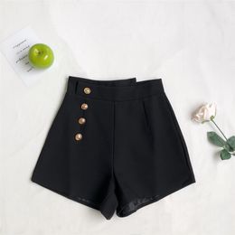 Summer Arrival Women Solid Black Casual Chiffon Shorts Office Ladies Elegant High Waist Zipper Slim 210430