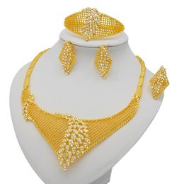 Earrings & Necklace Nigeria Dubai 24K Gold Jewelry Sets African Bridal Wedding Gifts Party For Women Bracelet Ring