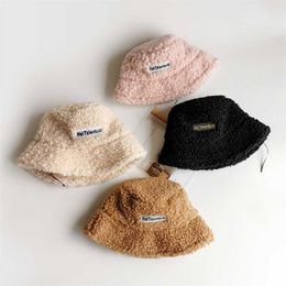 Winter Baby Girls Boys Bucket Hat Cute Children Outdoor Sun Cap Warm Beanies Kids Lamb Cotton Adjustable Hats Thick Warm Caps 211023