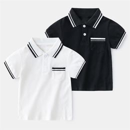 Summer 2 3 4 5 6 7 8 Years Old Turn-Down Collar Tees For Handsome Kids Gift Sports Short-Sleeve Stripe T-Shirt Boys 210625