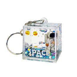 Mysterious Space Glitter Quicksand Square Keychain Astronaut Bag Charm Keyring Fashion Jewellery Space lover Gifts