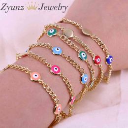 10PCS, Turkish Eye Handmade Lucky Jewelry Colorful Eyes Female Charm Enamel Bead Curb Chain Bracelet For Women