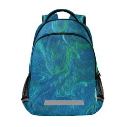 Casual School Backpack Wavy Abstract Blue Print Laptop Rucksack Multi-Functional Daypack Book Satchel