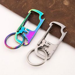 keychain Tools Stainless Steel multifunction keychain bottle opener ruler wrench key ring outdoo delicate