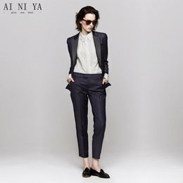 Jacket Pants Navy Women Business Suits Blazer Black Satin Lapel Female Trouser Suit Ladies Winter Formal 2 Piece Blazers Women's Two