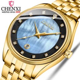 Chenxi Men Quartz Wristwatches Luxury Brand Man Golden Business Fashion Watch Mens Shell Dial Clock Dress Relogio Masculino Q0524