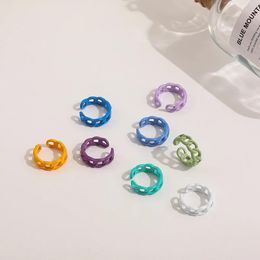 Summer Hand-painted Colourful Geometric Irregular Round Ring Korea Hollow Twisted Chain Open Ring Statement Jewellery For Women