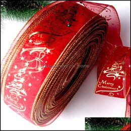 Wrap Event Festive Supplies Home & Garden 200Cm Star Print Organza Ribbon For Wedding Party Decoration Diy Handcraft Cake Gift Wrap Bow Chri