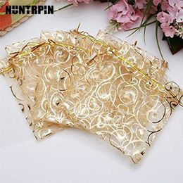 Champagne Mesh Storage Bag Gold Drawstring Gift Bags Party Wedding Festival Favor Present Bags Gift Packaging Box 211108