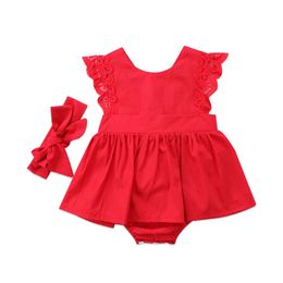 New Arriavl Christmas Ruffle Red Lace Romper Dress Baby Girls Sister Princess Kids Xmas Party Dresses Cotton Newborn