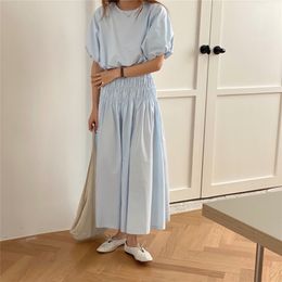 Alien Kitty Chic Summer Loose Vintage Sweet Brief Blouses+ Loose Thin A-Line Solid Skirts All Match Two Piece Sets 210730