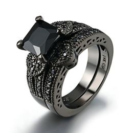 -Liebe geformte TwoGirlspiece Black Gold Ring Set mit Nano Zirkongruppen Einfache und modische personalisierte Lekh