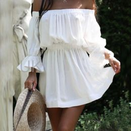 Vintage one-shoulder mini Maternity dress Women's Holiday Off Shoulder Dress Beach Frill Ruffle Sundress vestido branco boho#35 Q0713