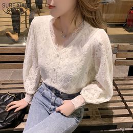 White Lace Blouse Bottoming Shirt Spring and Autumn M-4XL Plus Size Clothing for Women Fashion Temperament Tops 13356 210508