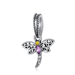 European Silver Dragonfly Crystal silver butterfly pendant for Pandora Bracelet - DIY Snake Chain Jewelry for Women