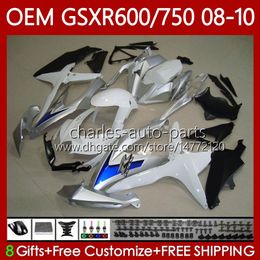 Injection Body For SUZUKI GSX-R750 GSXR 600 750 CC K8 GSXR-600 600CC 750CC 08-10 88No.65 GSXR750 08 09 10 GSXR-750 White silver GSXR600 GSX-R600 2008 2009 2010 OEM Fairings