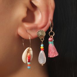 3 Pcs/Set Boho Ladies White Pearl Natural Shell Drop Earrings For Women Girls Fashion Pink Tassel Dangle Earring Jewelry Gifts