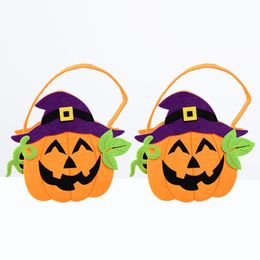 Gift Wrap 2pcs Pumpkin With Rattan Hat Bags Non-woven Tote Portable Candy Bag Pouch Party Favours
