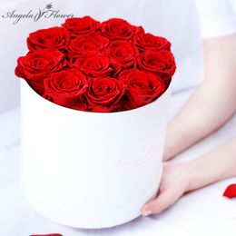 Preserved Immortal Rose Flowers with Hug Bucket Box Gift Wedding Bouquet Materials Eternal Life Flower Rose Valentine's Day Gift 210317