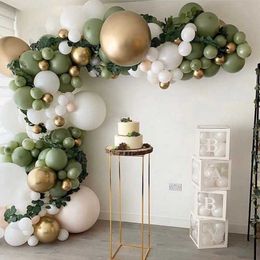 Decoration Green White Gold Balloon Garland Jungle Birthday Decor Kids Wedding Birthday Baby Shower Decor