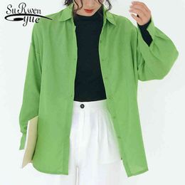 Fashion Women Blouses Turn-down Collar Loose Tops Shirts Long Sleeve Clothing Green 6075 50 210508