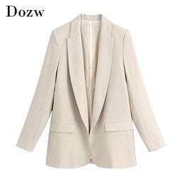 Solid Casual Office Blazer Women Long Sleeve Work Wear Suit Jacket Blazers Notched Collar Pockets Outwear Coat 210515