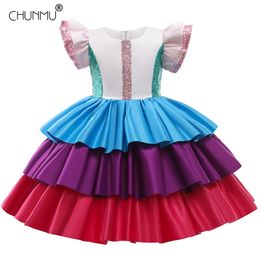 Girls Dresses Princess Birthday Party Clothes Pearl Flower Sleeveless Wedding Dress Ball Gown For Baby 210508