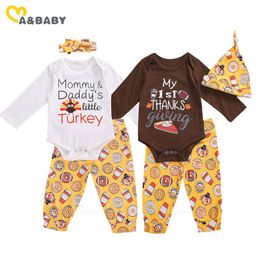 0-18M My 1st Thanksgiving Day Baby Clothes Set born Infant Boy Girl Outfits Letter Romper Cartoon Turkey Pants 210515