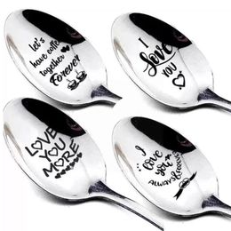 Steel Ice Cream Dessert Tea Spoon Love Party Favour Gift Drinking Honey Flatware Anniversary Coffee Wedding