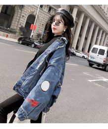 New Spring Autumn leather Crop Denim Jackets Women Casual Jeans Bomber Jacket Long Sleeve Denim Coat Plus Size