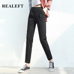 Spring Summer Korean OL Style Women Formal Harem Pants Pockets High Waist Elegant Office Lady Black 210428