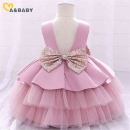 0-4Y Princess Todder born Infant Kid Baby Girl Dress Sequins Bow Birthday Party Wedding Baptism Dresses Costumes 210515