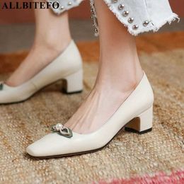 ALLBITEFO Genuine leather brand high heels shoes thick heels party women shoes autumn women heels shoes zapatos mujer tacon 210611