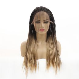 HD Box Braided Synthetic Lace Front Wig Mix Color Simulation Human Hair LaceFront Braid Wigs 2031626#