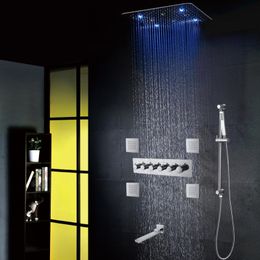 Chrome Polished Rainfall Shower Faucet 20 Inch Ceiling Mounted LED Rain Massage With Handheld Spray