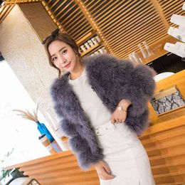 Haining ostrich Turkey fur grass coat women's short encrypted slim stitched clothes 9-point sleeve 211207