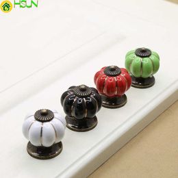 2 pcs Small pumpkin ceramic handle single hole cartoon European pastoral seven Colour simple drawer wardrobe