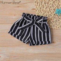 Girls Shorts Summer Pants Black And White Stripes + Belt Baby Cotton 210611