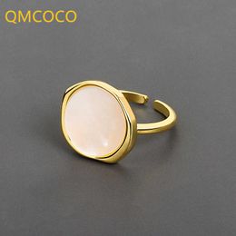 QMCOCO 925 Silver Geometric Stone Opening Adjustable Ring Minimalist Fine Jewellery For Women Birthday Party Gift X0715