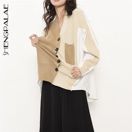 Fashion V-Neck Button Casual Loose Knit Cardigan Women's Long Sleeve Hit Colour Shirt Sweater Autumn ZA2731 210427
