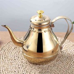 1.2/1.8L Stainless Steel Long Mouth Teapot Coffee Pot Kettle with Leaf Infuser Filter Maker Large Capacity 210813