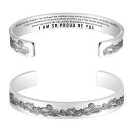 Exquisite I Am So Proud Of You Letter Sea Wave Imprinted Bracelet Ladies Daily Jewelry Gift Bangle