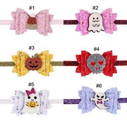 Hair Accessories Glitter Bow Halloween Headband Pumpkin Ghost hairbands For Baby Toddlers M3718