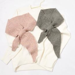 Bow Ties Korean Style Knitted Wool Scarf For Women Warm Triangle Autumn Winter Neck Guard Solid Color Bib Sweater Blouse Decor