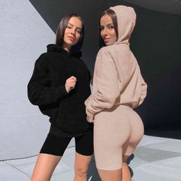 Women Biker Shorts Hoodies Sweatshirt Set Joggers Suit Two Piece Outfits Set Clothes Ladies Tracksuit Sweat Suit X0428