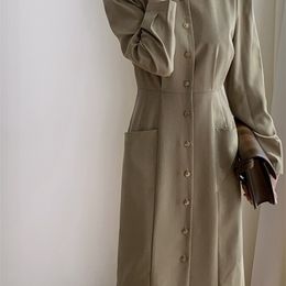 Spring Autumn Fashion Female Button Long Sleeve Vintage Solid Women Casual Slim Shirt Dress 210325