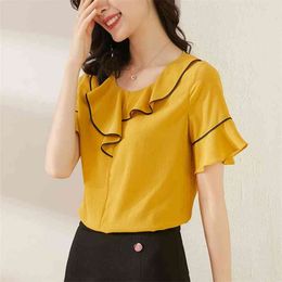 Fashion Women Spring Summer Style Chiffon Blouses Shirts Lady Casual Short sleeve Lotus Tops O collar 210507